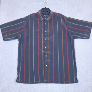 Vintage Bassiri Uomo USA Shirt Mens XXL Gray Striped Button Up Short Sleeve A3‎